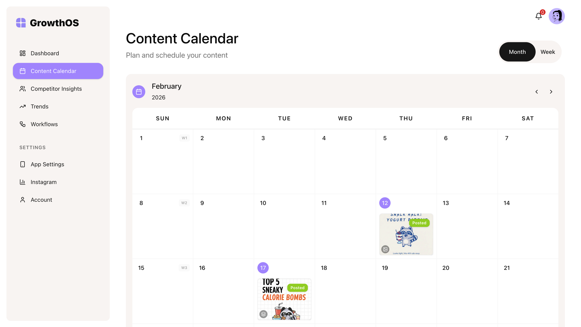 Content planning dashboard