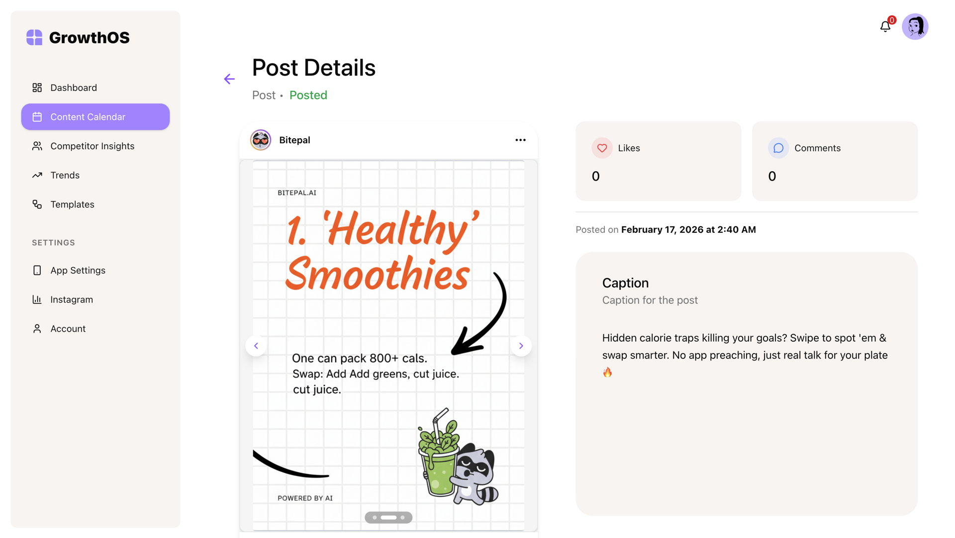 Content planning dashboard